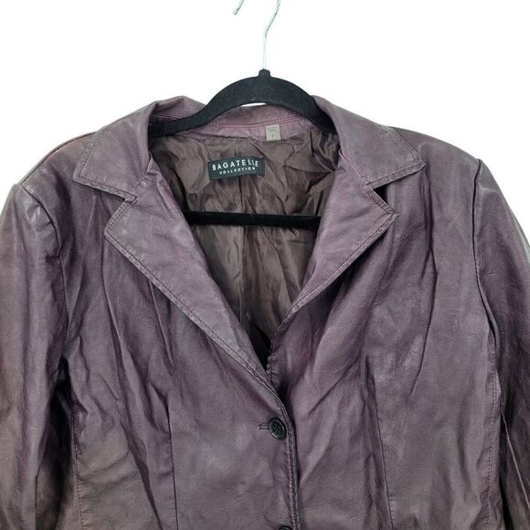 Womens Oxblood Vegan Faux Leather Jacket Sz L Eggplant Purple Blazer Button Up - Picture 4 of 10